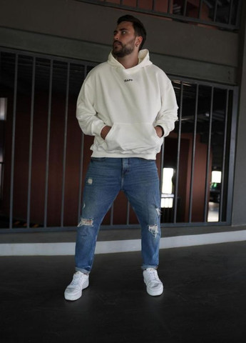 Біле чоловіче модне оверсайз худі з трендовим дизайном No Brand (305845012)