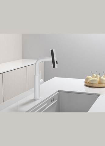 Змішувач на кухню водоспад з висувною лійкою білий LW-35 Nett (337718082)