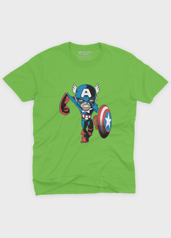 Салатова демісезонна футболка для хлопчика з принтом супергероя - капітан америка (ts001-1-kiw-006-022-014-b) Modno