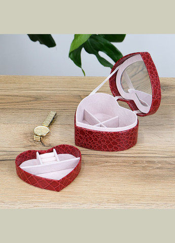 Шкатулка для украшений с зеркалом в форме сердца, экокожа красная см. (JZ-011-1) Гранд Презент (322190862)