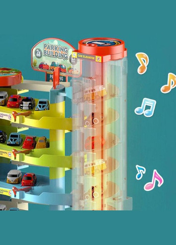 Дитячий музичний гараж для машинок T103-77A з автоматичним підйомником 3 поверхи, 4 машинки Fun Game (327797239)
