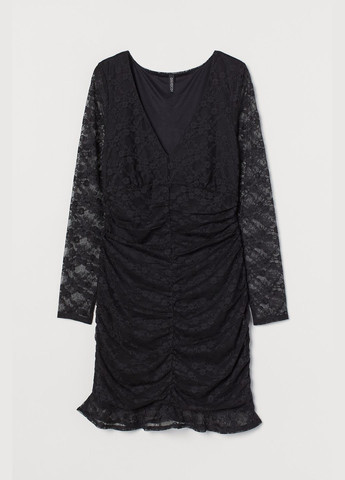 Черное кэжуал кружевное платье H&M однотонное