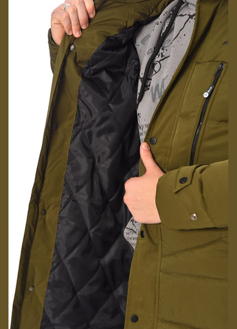 Оливкова (хакі) зимня куртка чоловіча подовжена єврозима кольору хакі Let's Shop