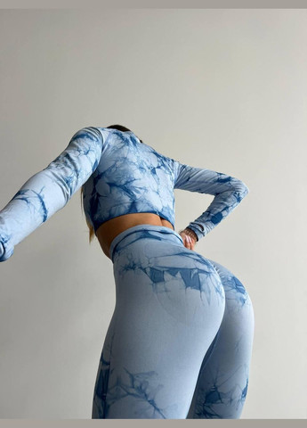 Спортивный костюм с мраморный принтом (рашгард и леггинсы) голубого цвета, размер S Trends (330757647)