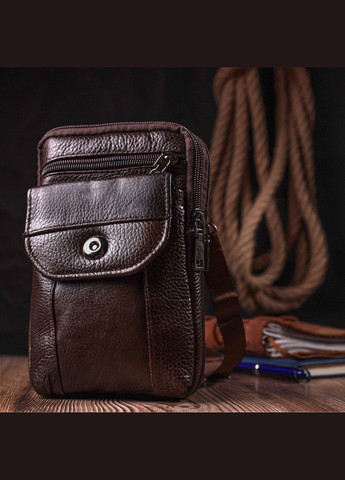 Компактна чоловіча сумка на пояс із натуральної шкіри 22141 Коричневий Vintage (329149261)