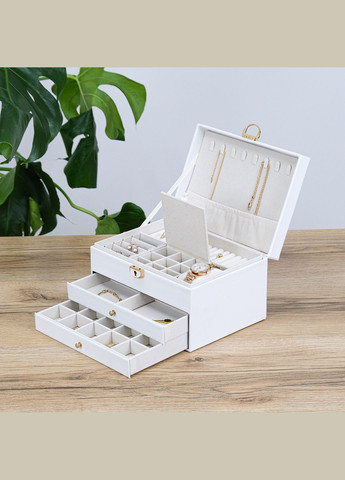 Скринька для прикрас біла тришарова велика екошкіра см (JZ-003-1) Гранд Презент (322190868)