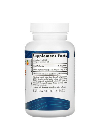 Вітаміни та мінерали Vitamin D3 5000 IU, 120 капсул Апельсин Nordic Naturals (296261550)