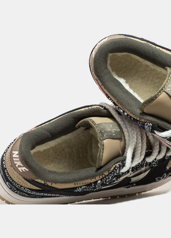 Коричневые зимние кроссовки зимние мужские и женские nike sb dunk low x travis scott cactus jack winter | найк сб данк низкие коричневые с мехом No Brand