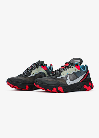 Чорні всесезон кросівки чоловічі nike react element 87 black red | найк реакт елемент 87 чорні червоні No Brand