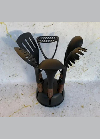 Набор кухонных принадлежностей EB-3607 из нейлона на подставке 7 предметов коричневая ручка (EB-3607-brown) Edenberg (325471565)