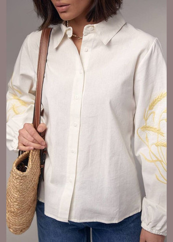 Белая повседневный рубашка однотонная Garna с длинным рукавом