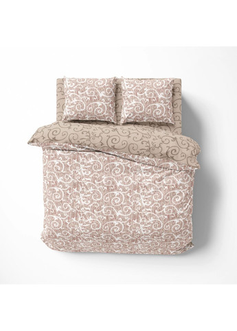 Євро комплект постільної білизни Бязь з наволочками 70*70 см, 115 гр/м2 Beige and White Бежевий (19740200215) ТЕП (366091884)