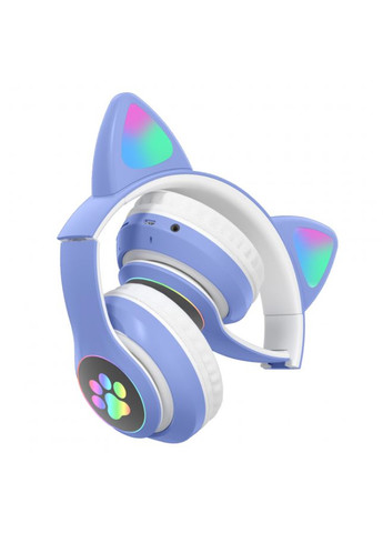 Навушники бездротові дитячі MP3 з котячими вушками з підсвічуванням LED Сині Cat stn-28 (282957010)