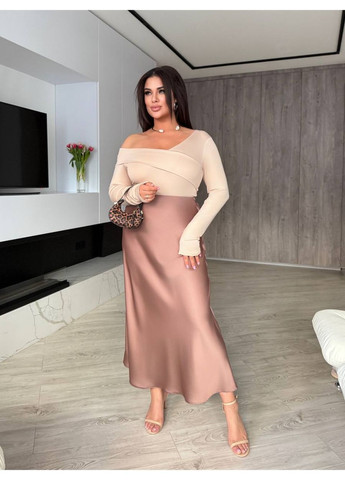 Пудровая праздничный, коктейльный, вечерний, кэжуал однотонная элегантная шелковая юбка Vakko