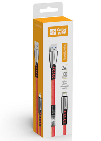 Кабель/шнур для Айфона (iPhone 11/12/13/14) Lightning, 1 метр, червоний, в нейлоновому обплетенні Colorway (355267361)