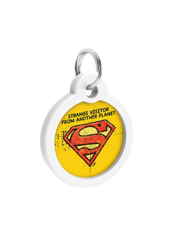 Адресник для собак и котов металлический Smart ID c QR паспортом, рисунок "Супермен винтаж", круг, Д 30 мм WAUDOG (330245232)