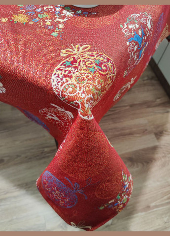 Святкова червона гобеленова новорічна скатертина із золотим люрексом для прямокутного столу 137, 300 Maystat (306748460)