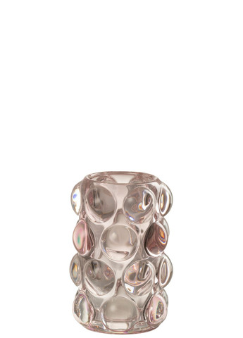 Свічник скляний з об'ємними пухирцями з рожевим відтінком висота 12 см Бельгія (30365) J-Line (303354734)