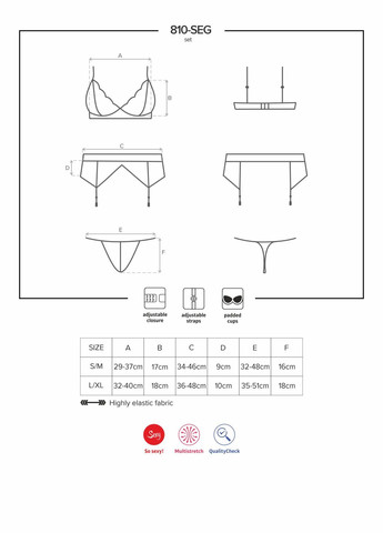 Черный демисезонный кружевной комплект белья 810-seg-1 black, бюстгальтер, стринги, пояс для чулок Obsessive