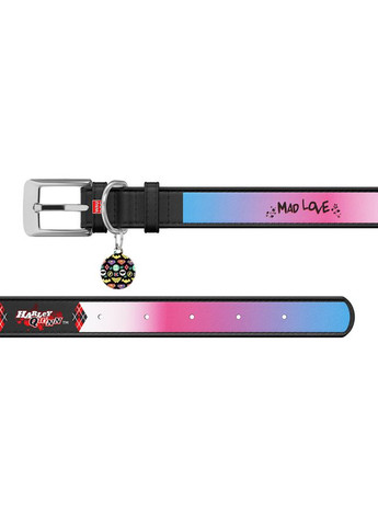 Нашийник для собак шкіряний WAUDOG Design з QR паспортом, малюнок "Харлі Квін", Ш 12 мм, Дов 18-24 см чорний No Brand (363198101)