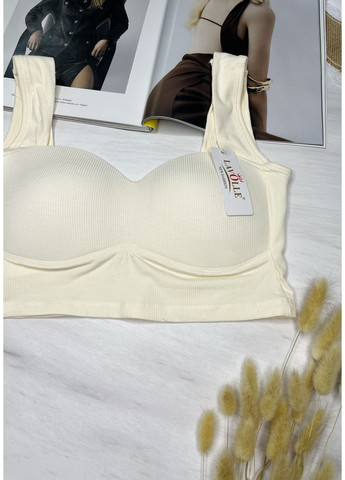 Кремовий топ топ в рубчик зі вшитим поролоном Lavolle без кісточок спандекс, віскоза