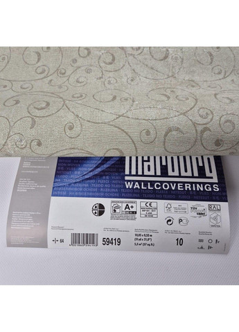 Виниловые обои 0.53 × 10.05 м 59419, серо-оливковые для спальни, гостиной, кабинета MARBURG (368895922)