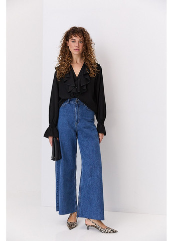 Чёрная блуза с отложным воротником голубая с нажатым эффектом Arjen