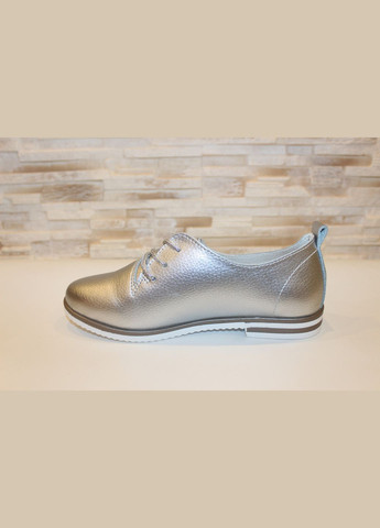 No Brand Туфлі жіночі сріблясті на шнурівці натуральна шкіра дербі срібний з натуральна шкіра, — демісезон (328940101)