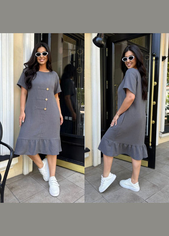 Графітова сукня льон бабовняний жатий,з кишенями No Brand