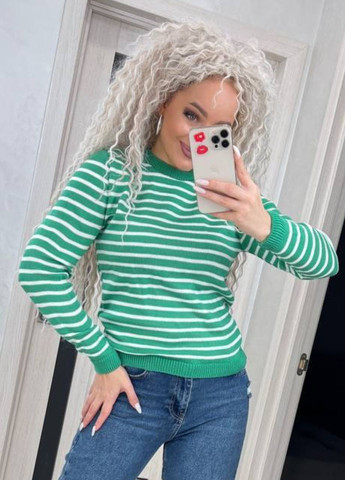 Зеленый демисезонный свитер с круглым воротником в полоску Allthings