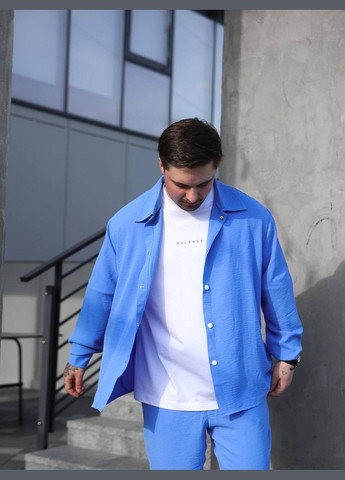 Голубой летний костюм: брюки и рубашка из легкого дышащего материала с рубашкой, брючный Україна