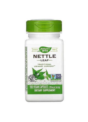 Лист крапивы 435 мг Nettle Leaf для поддержки мочевыводящей системы 100 веганских капсул Nature's Way (268375495)
