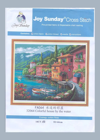 Набір для вишивання за нанесеною на канву схемою "Colorful house by the water". AIDA 14CT printed, 52*44 см Joy Sunday (313614127)