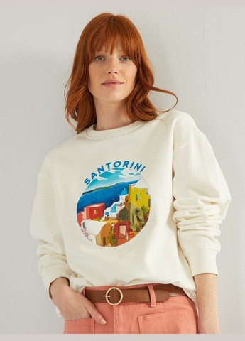 Молочний світшот фліс,молочний з принтом, Kiabi (289354570)