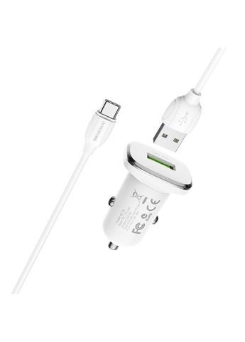 Автомобильное зарядное устройство BZ12A single port QC3.0 with MicroUSB cable 18W White Borofone (304253441)