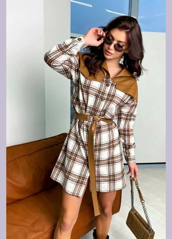 Кавова спортивна, повсякденний, кежуал сукня сукня-сорочка Seventeen в клітинку