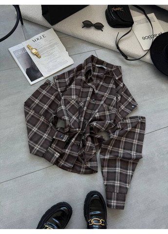 Коричневая повседневный рубашка в клетку Україна с длинным рукавом