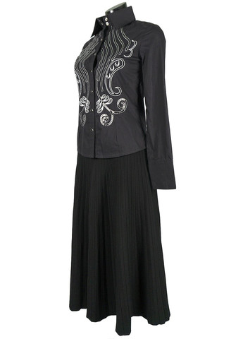 Черная демисезонная женская черная блуза с орнаментом we-01213 черный Forza Viva