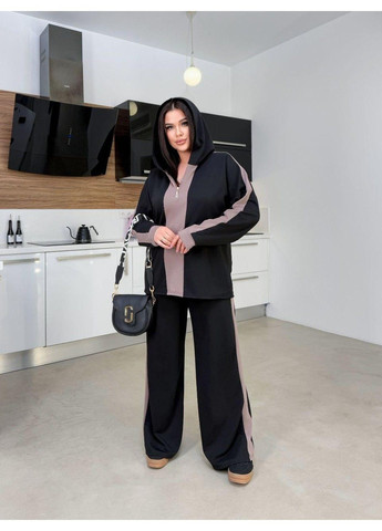 Костюм свободного кроя, в спортивном типе, с контрастными полосками Мод ФД-603, черный+мокко, размер 60-62 No Brand (355469839)