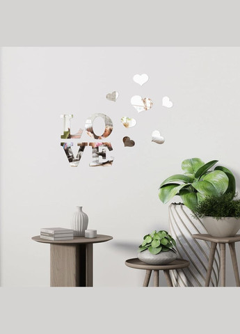 Дзеркальний декор акриловий самоклеючий Love срібло,11шт (D) SW-00002495 Sticker Wall (327088893)