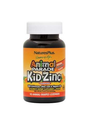 Вітаміни та мінерали Animal Parade Kid Zinc, 90 льодяників Мандарин Natures Plus (293480306)