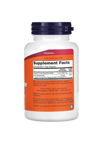 Вітаміни та мінерали Vitamin C-1000 & Zinc Immune, 90 вегакапсул Now (295899417)