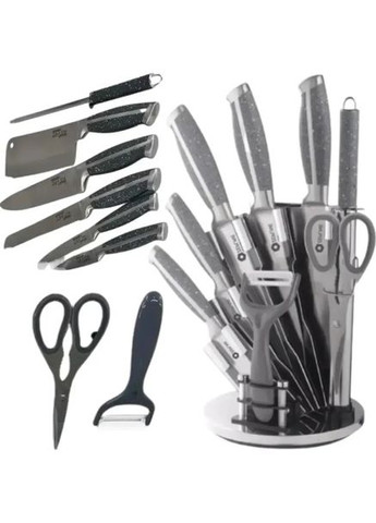 Набор ножей для кухни с подставкой 9 предметов серый (2104618512) Zepline ZP-027 серые, пластик, нержавеющая сталь
