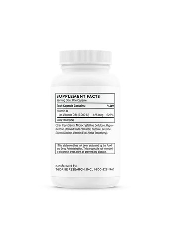 Вітамін Д3 (Vitamin D3) 5000 МО 60 капсул Thorne Research (361118458)