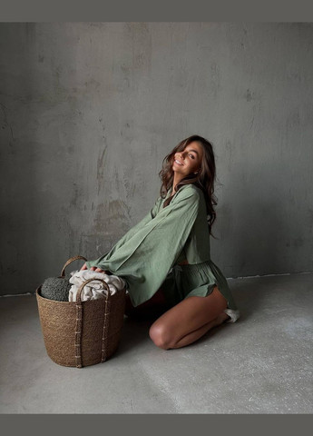 Оливковая всесезон привлекательный и женственный комплект для дома рубашка + шорты Adelante