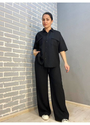 Костюм женский 4218 ткань жаткая рубашка на пуговицах карманы и широкие брюки на резинке MIX RAY (304062684)