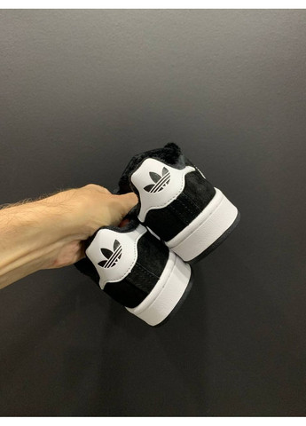 Чорні Осінні кросівки чоловічі adidas campus black white winter fur адідас кампус No Brand