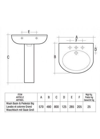 Комплект раковина + ніжка RAK Ceramics Cynthia Wash Basin (57 см) Бордовий No Brand (331639525)