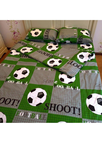 Детское постельное белье полуторное серое с зеленым Футбол Бязь Голд 167282 Ananasko (370281574)