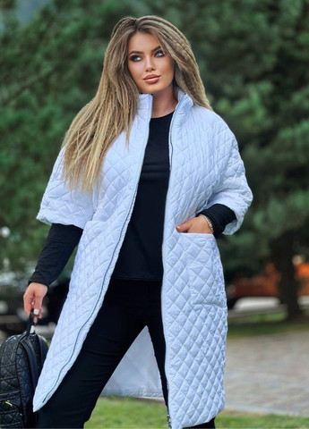 Белая демисезонная женское удлиненное стеганое пальто на синтепоне с рукавом 3/4 Україна